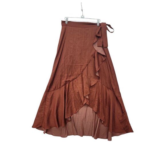 anthropologie maeve Satin Rust Bronze Wrap Skirt Size Medium - Picture 1 of 9